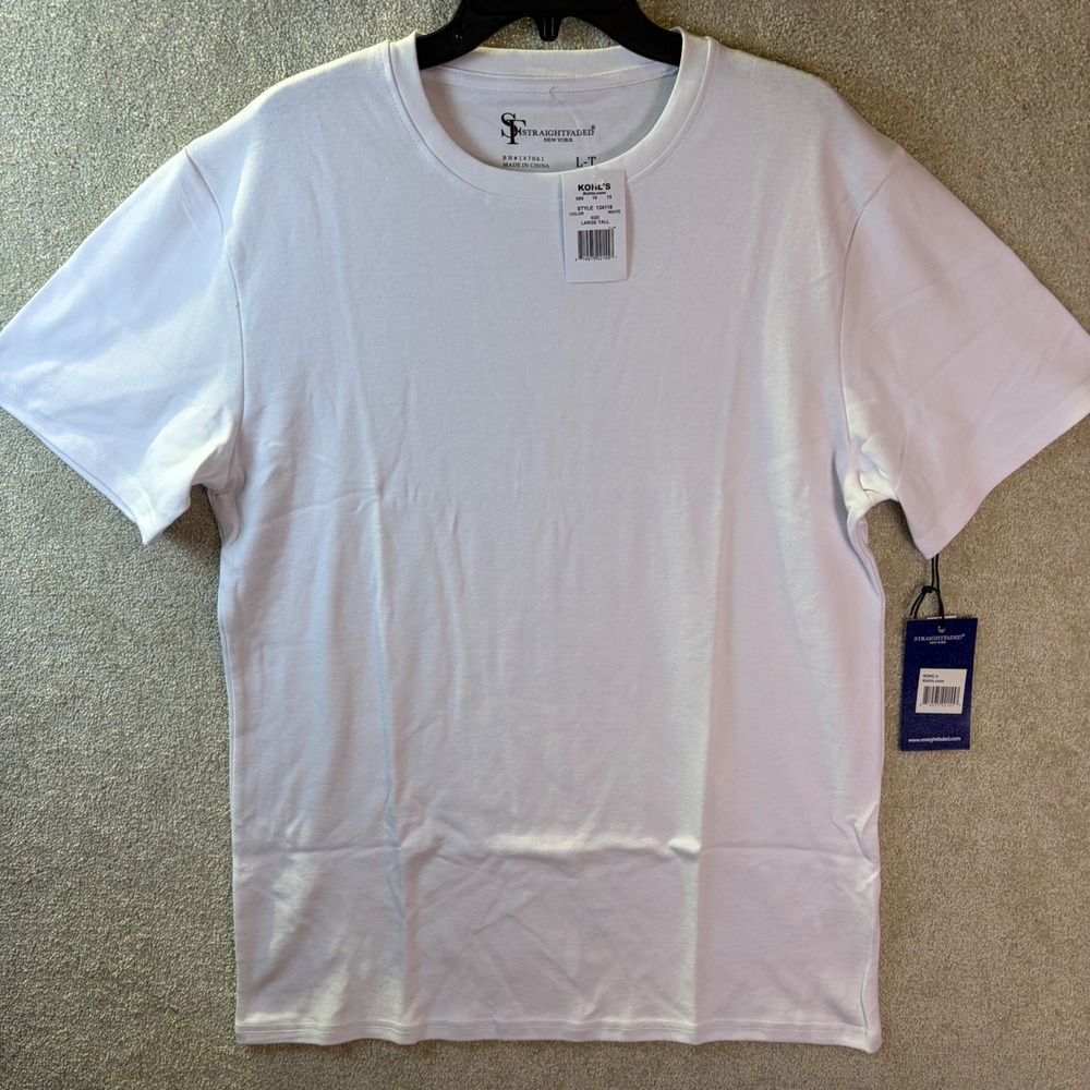 Straight Faded T-Shirt Mens Large Tall‎ White Short Sleeve Crew Neck 124116 NEW